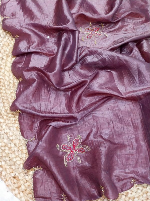Precious Pink Color fabric having handwork With Work Saree