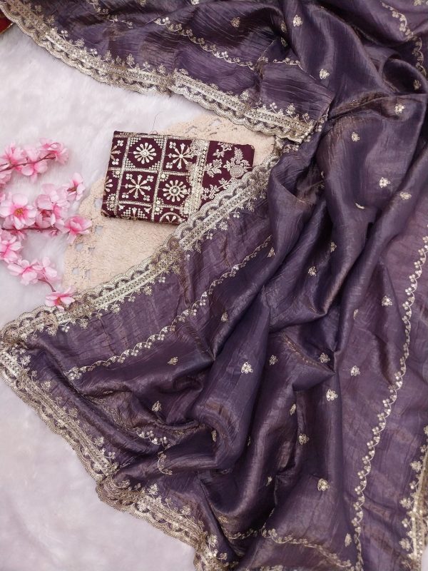 Progressive Purple Color Georgette With Embroidery Work Saree
