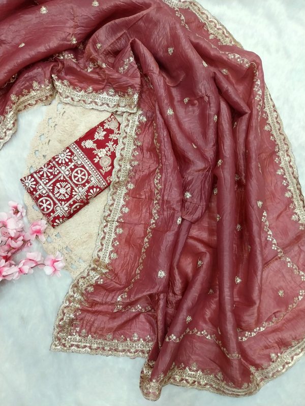 References Red Color Georgette With Embroidery Work Saree