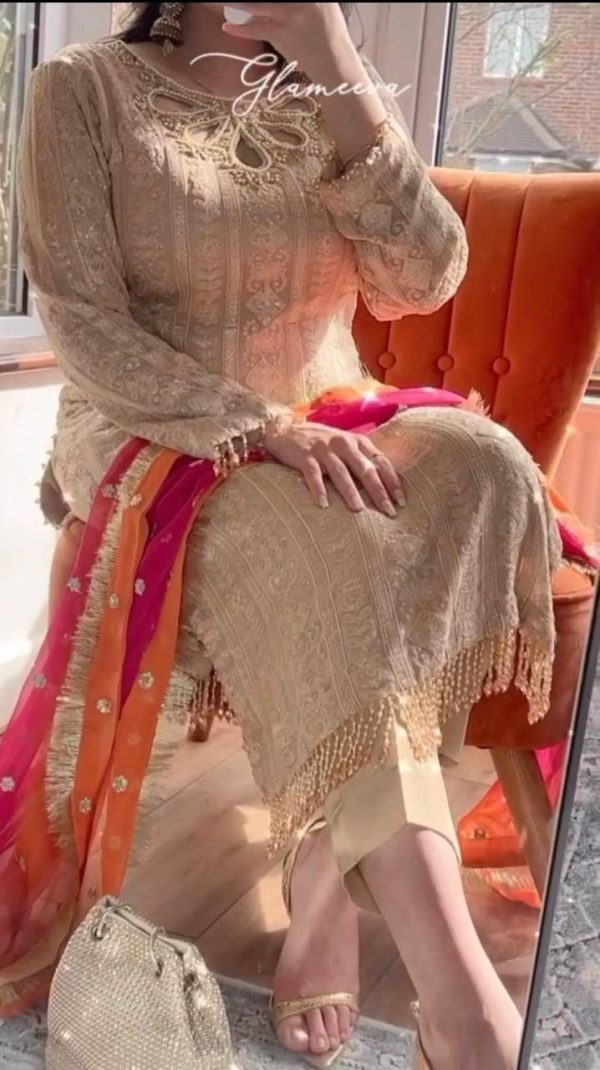 Surprises Cream Color Faux Georgette Sequence Embroidery With Sharara Suit