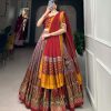 Aglow Red Color Tussar Silk Kashmiri Print With Foil Print Lehenga Choli