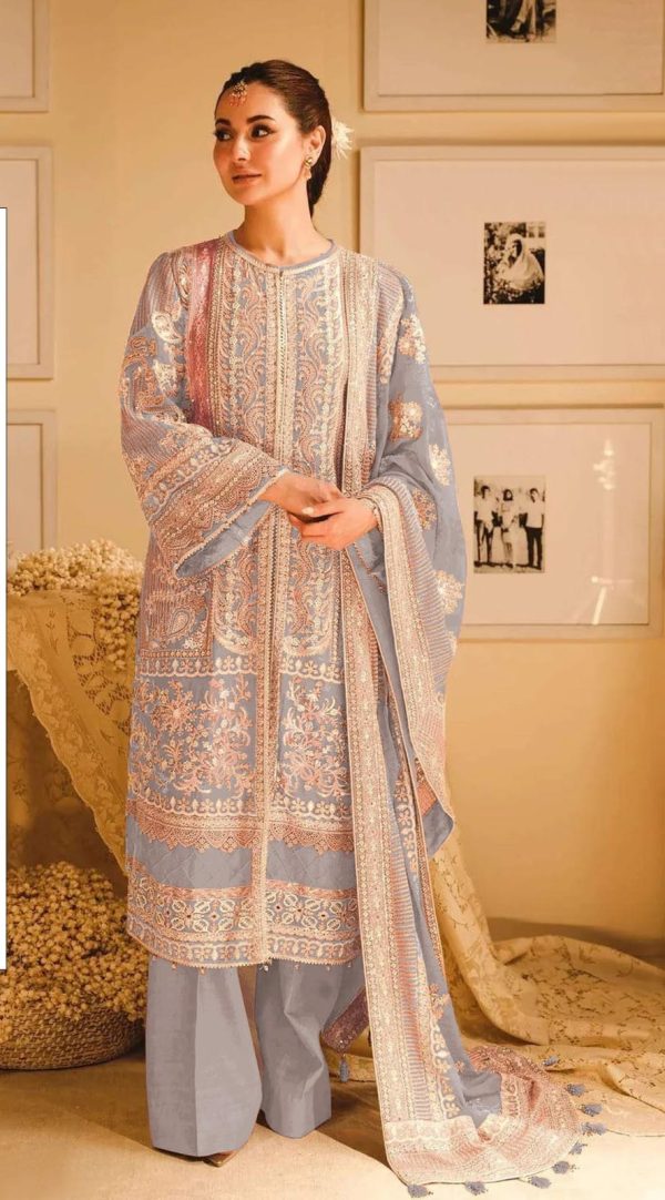 Amazing Light Grey Color Fox Georgette With Embroidery Sequence With Moti Salwar Suit