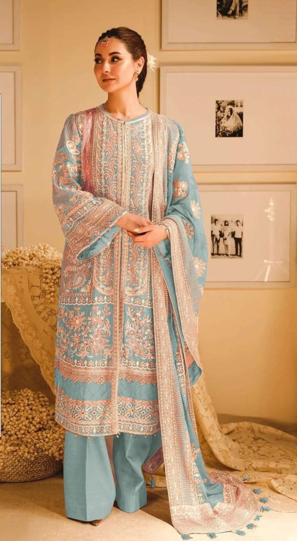 Amazing Sky Blue Color Fox Georgette With Embroidery Sequence Moti Salwar Suit