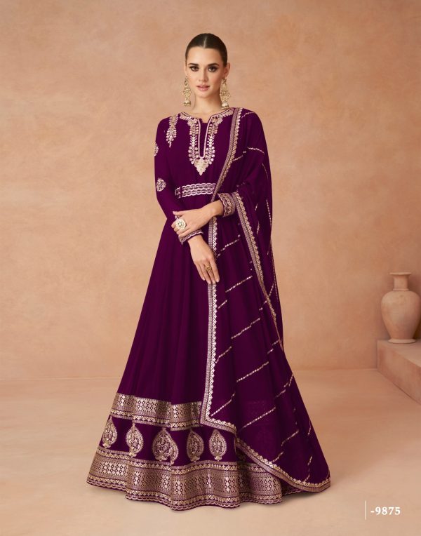 Amazing Wine Color Faux Georgette With Embroidery Work Anarkali Gown