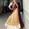 Beautiful Cream Color Kanchipuram Zari Weaving Work Lehenga Choli
