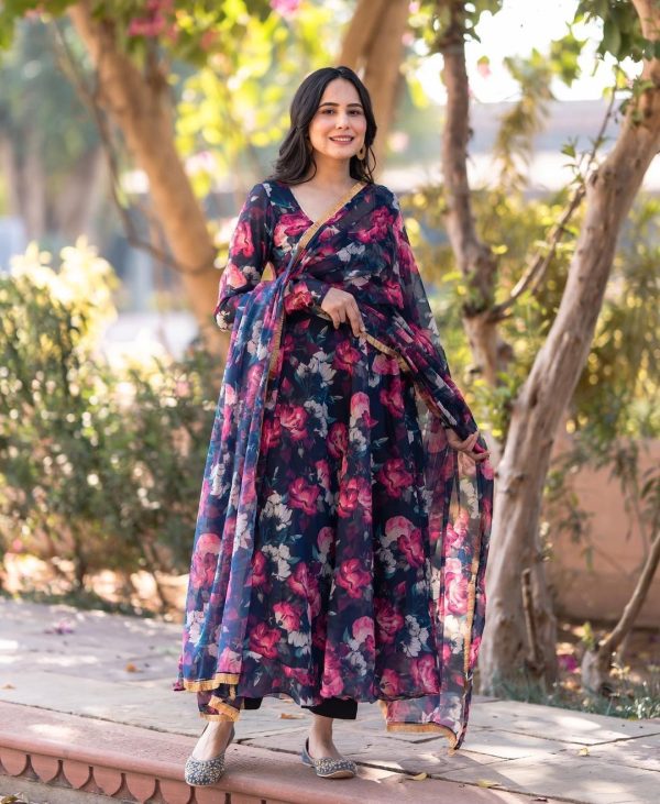 Beautiful Navy Blue Color Faux Georgette With Digital Print Salwar Suit