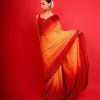 Beautiful Red Color Satin Creap Silk Heavy Satin Zari Saree