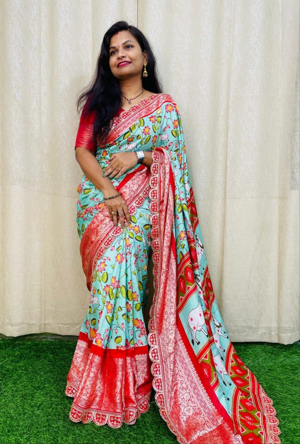Beautiful Sky Blue Color Dola Silk With Zari Weaving Border Saree
