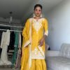 Beautiful Yellow Color Chinnon Silk thread With Sequence Sharara Suit