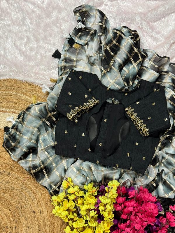 Classic Black Color Viscose Georgette Shibori Hand Dyeing Jari Work  Saree