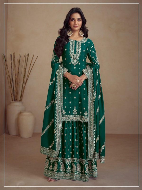 Classic Green Color Heavy Semi Chinon Silk Codding Embroidery Salwar Suit