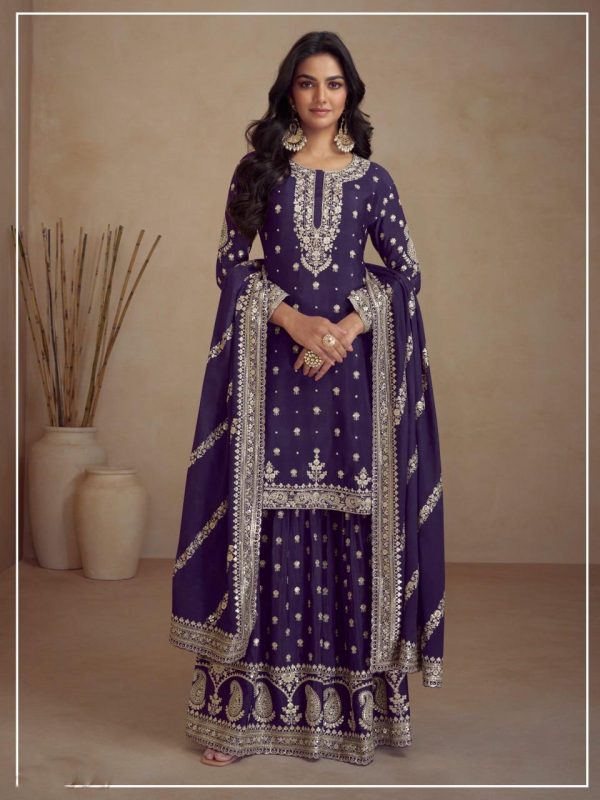 Classic Purple Color Heavy Semi Chinon Silk Codding Embroidery Salwar Suit