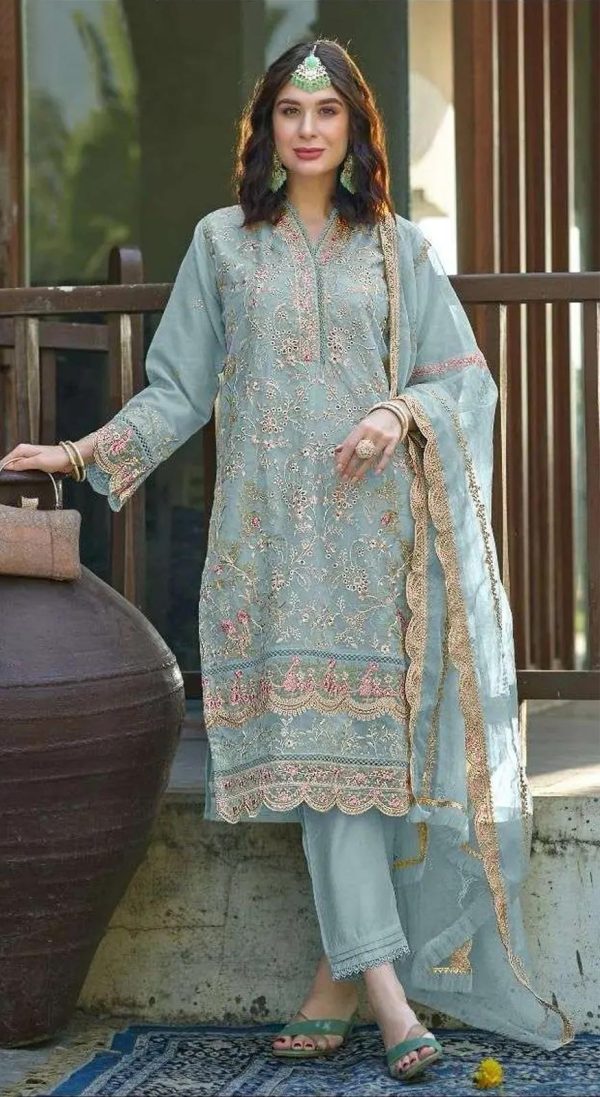Fantastic Light Blue Color Organza With Embroidery Sequence Work Salwar Suit