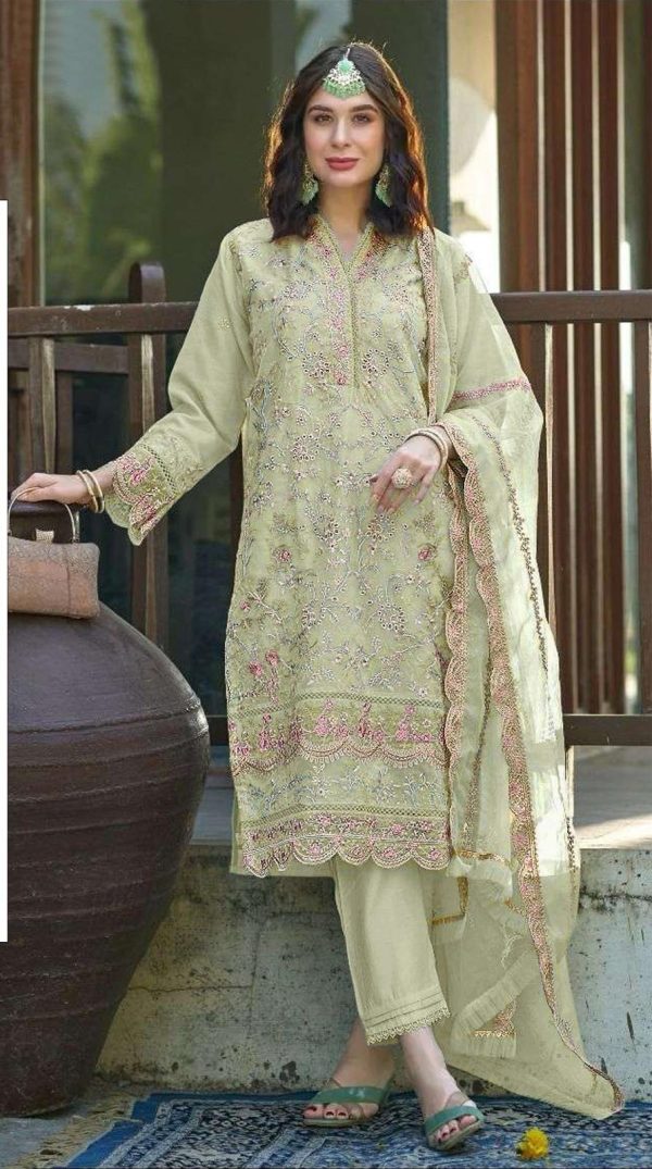 Fantastic Light Green Color Organza With Embroidery Sequence Work Salwar Suit