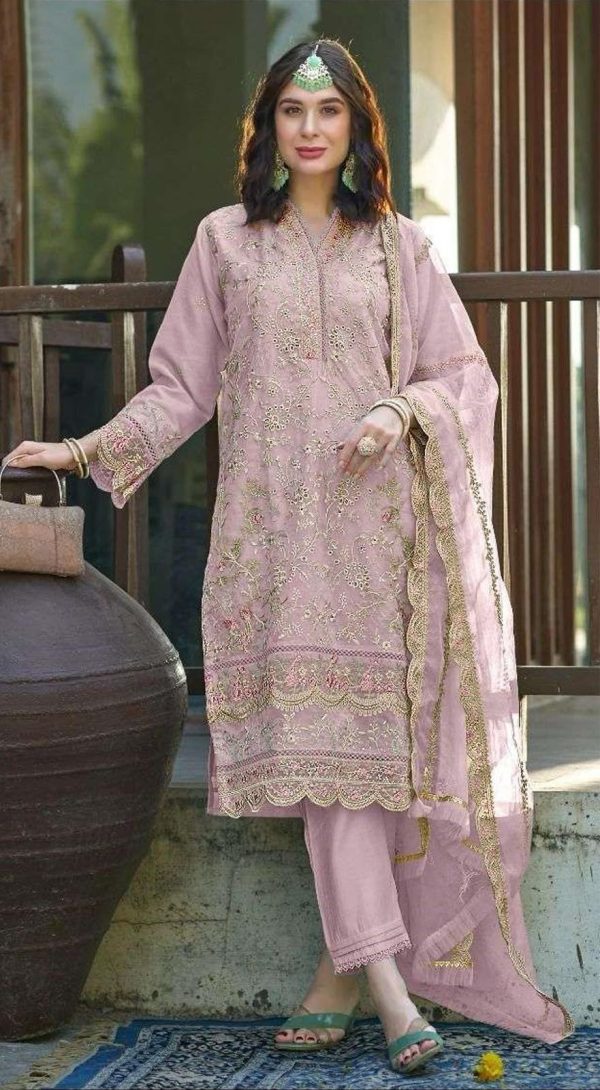 Fantastic Light Pink Color Organza With Embroidery Sequence Work Salwar Suit