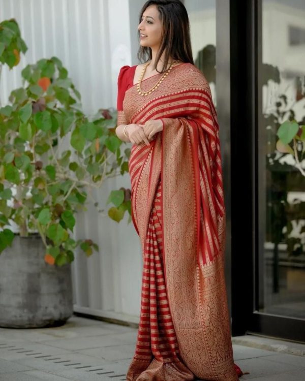 Fantastic Red Color Soft Lichi Silk Jacquard Work On All Over Saree