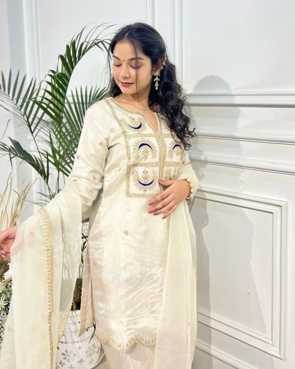 Fantastic White Color VI Chitra Silk With Heavy Coding Embroidery Sequence Work Salwar Suit