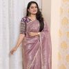 Gorgeous Light Pink Color Pure Tissue Crush Silk Fabric With Fancy Lace Saree