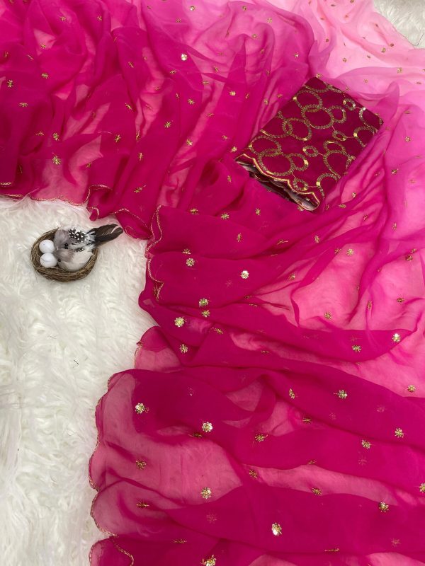 Gorgeous Pink Color Georgette With Sequence Worked Butti Saree