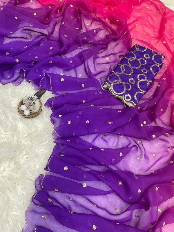 Gorgeous Purple Color Georgette With Sequence Worked Butti Saree