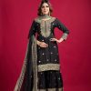 Graceful Black Color Chinnon Silk With Embroidery Work Sharara Suit