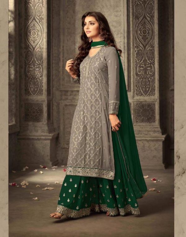 Pretty Green Color Georgette With Embroidery work With Stone Salwar Suit