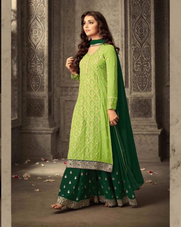 Pretty Light Green Color Georgette With Embroidery Work With Stone Salwar Suit