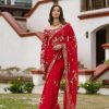 Pretty Red Color Georgette Embroidery Zari And Sequence With Moti Work Saree