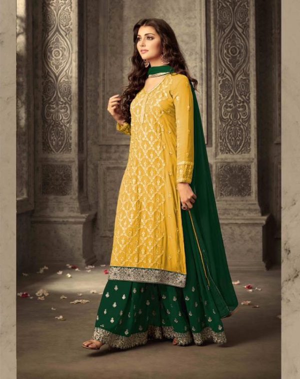 Pretty Yellow Color Georgette With Embroidery work With Stone Salwar Suit