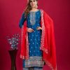 Royal Blue Color Pure Chinnon Silk With Embroidery Sequence Work Salwar Suit