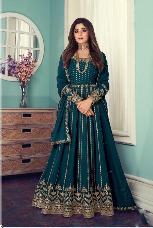 Special Blue Color Georgette Codding Sequence Embroidery Work Anarkali Gown