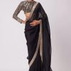 Stunning Black Color Rangoli Silk Heavy Coding Embroidery Lace In Border Saree