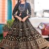 Stunning Black Color Rayon Print Embroidery Work Long Anarkali Gown