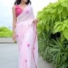 Stunning Light Pink Color Soft Georgette Silk With Embroidery Heart Design Saree