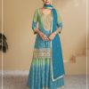 Sunny Sky Blue Color Chinon Digital Print With Mat Sequence Sharara Suit