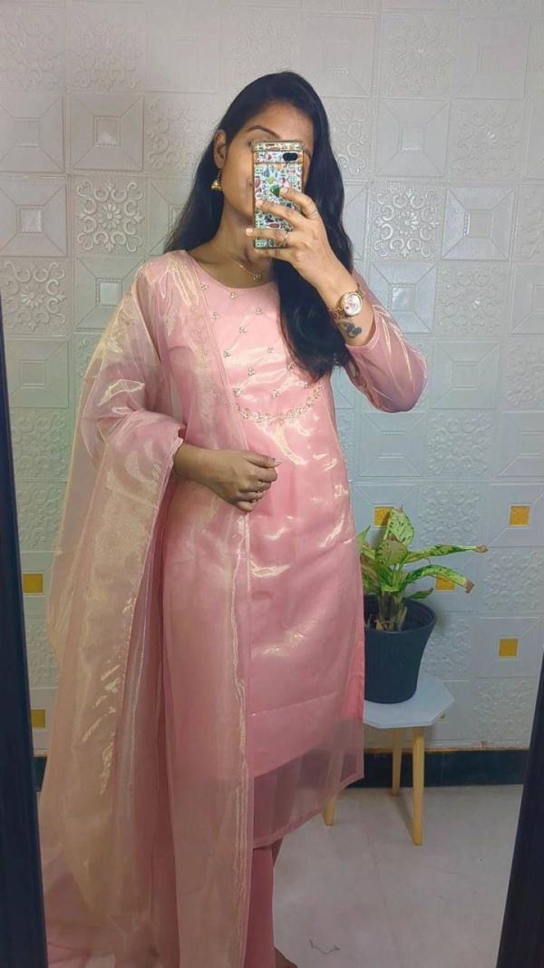 Superb Light pink Color Heavy Twill Golden Shining Fabric Kurti