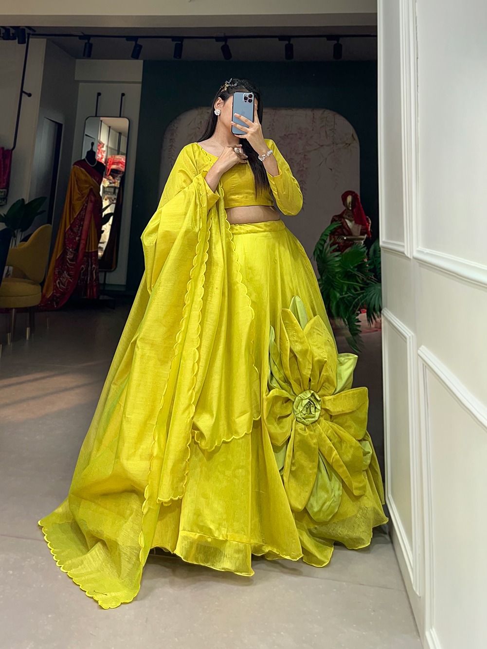 LNB 1650 Parrot Green Color Raj wadi Chanderi Silk Hand Made Flower Lehenga Choli Wedding, Party, Festive, Events Etc. Delivery 4-6 Working Days Rs 1999 | Creative Lehenga, Bollywood Lehenga, Designer Lehenga, Embroidered Lehenga, Lehenga, Party Wear Lehenga