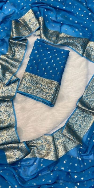 Amazing Blue Color Viscose Georgette With Running Blouse Saree
