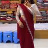 Amazing Marron Color Georgette Hot Fix Stone Work Saree