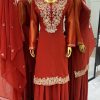 Amazing Orange Color Faux Georgette With 5mm Embroidery Sequence Work Salwar Suit