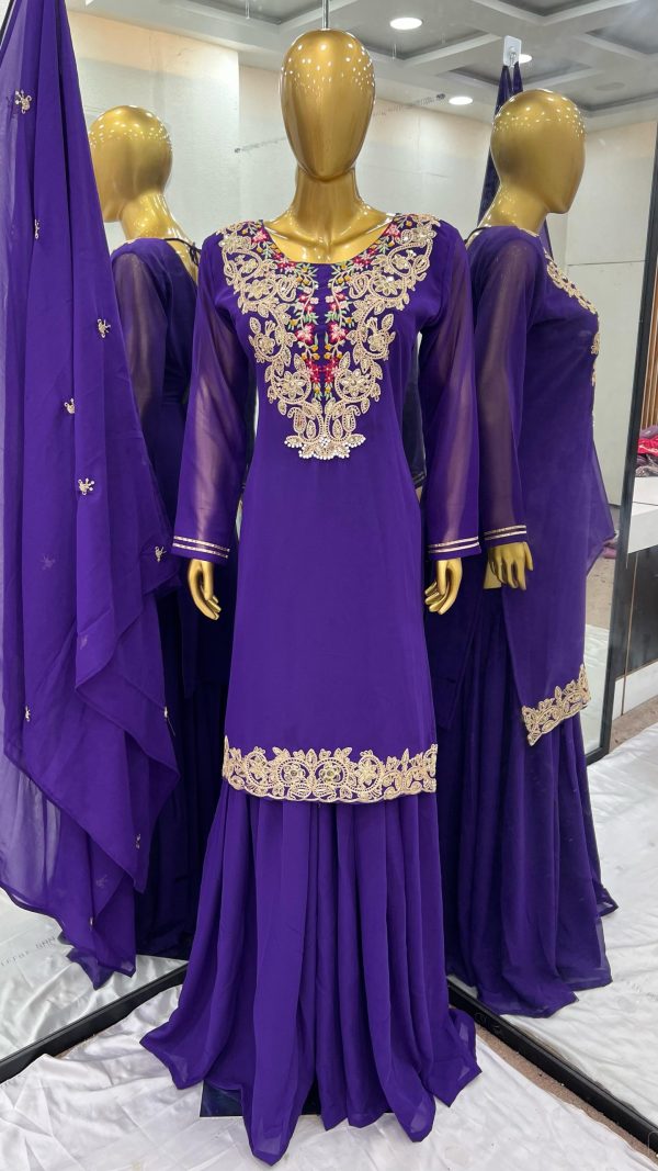 Amazing Violet Color Faux Georgette With 5mm Embroidery Sequence Work Salwar Suit