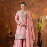 Amazing Peach Color Chinon Silk Embroidery 3mm Sequence Coding Dori Work Salwar Suit