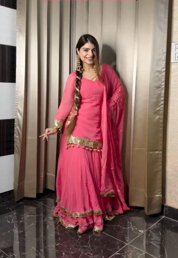 Amazing Pink Color Chinon Silk 5mm Embroidery Sequence Work Salwar Suit