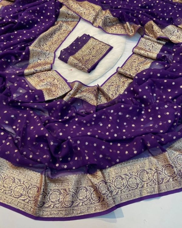 Amazing Purple Color Viscose Georgette With Running Blouse Saree