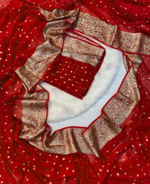 Amazing Red Color Viscose Georgette With Running Blouse Saree