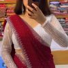 Amazing Red Color Georgette Hot Fix Stone Work Saree