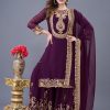 Amazing Wine Color Faux Georgette With Embroidery Sequence Thread Work Salwar Suit
