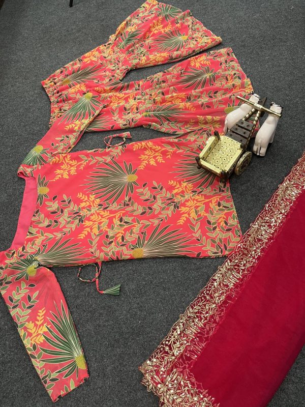 Beautiful Orange Color Silk- Faux Georgette Digital Print Salwar Suit