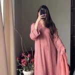 Beautiful Peach Color Chinon Cotton Thread Embroidery Work Salwar Suit