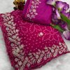 Beautiful Pink Color Georgette Bandhni Print With Sober Pita Work Embroidery Saree
